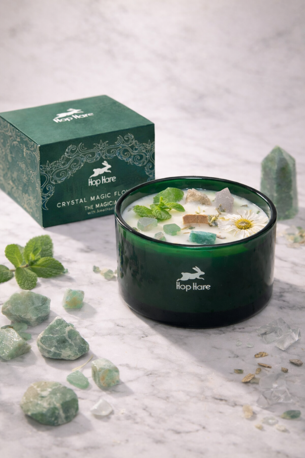 VELHO · Soijavahakynttilä jadekristalleilla