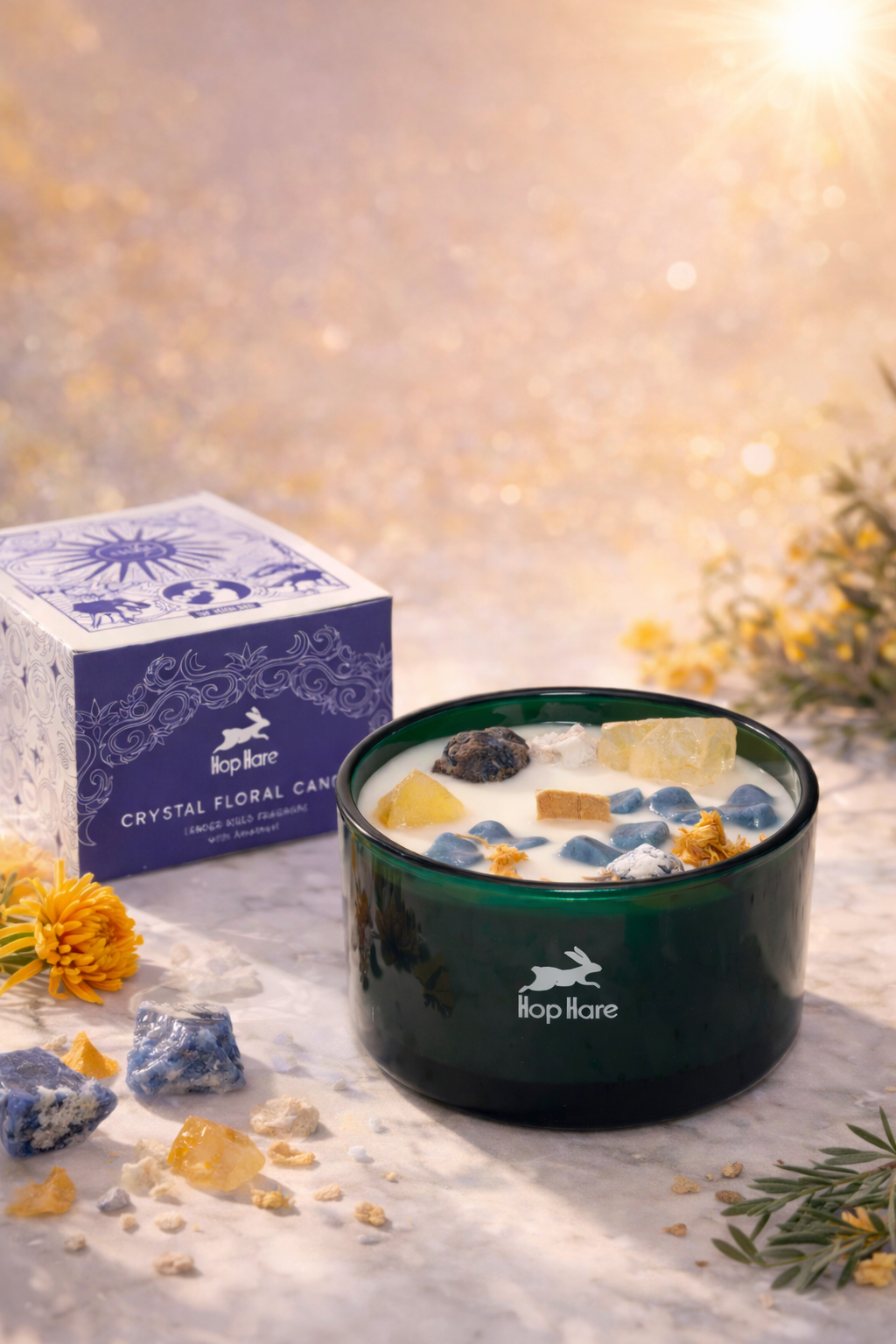 AURINKO · Soijavahakynttilä sitriini- ja sodaliittikiteillä