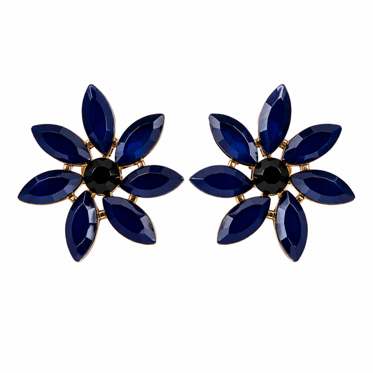 Vintažiniai stiklo auskarai „Flowers“ ✨- Royal Blue