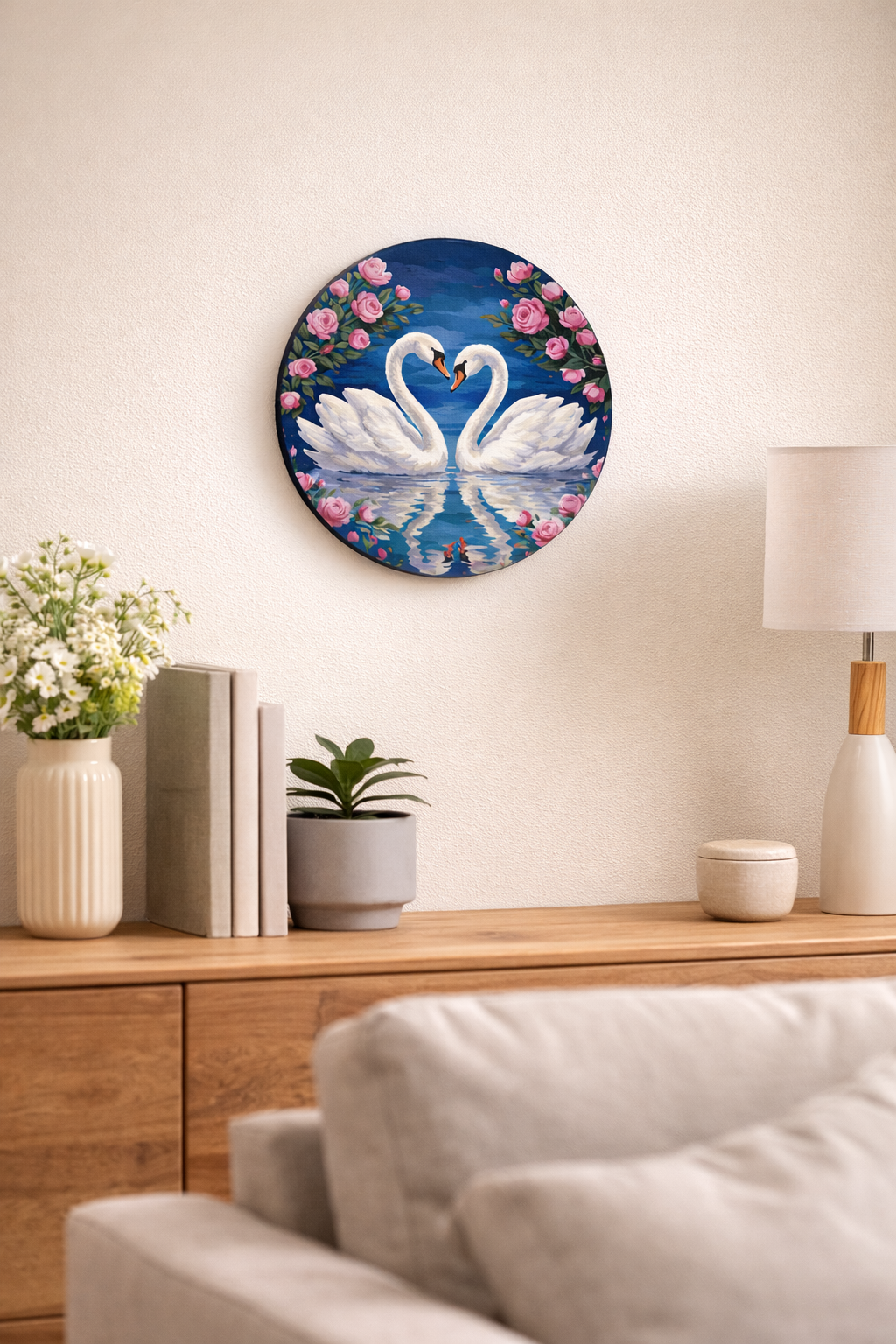 Tapyba pagal skaičius – apvalus: GULBIŲ ŠOKIS ⌀ 26 cm