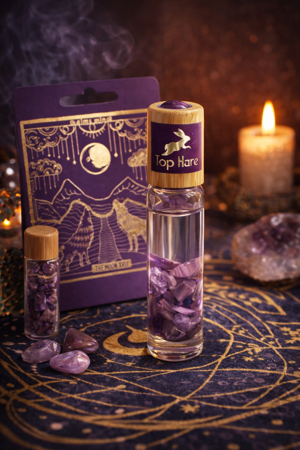 Ritualinis aliejus su kristalu – MĖNULIS (Ametistas) 10 ml