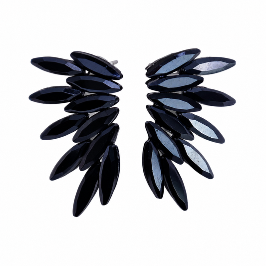 Vintažiniai stiklo auskarai „Fairies“ ✨ - Jet Black