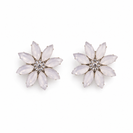 Vintažiniai stiklo auskarai „Flowers“ ✨- Pearl