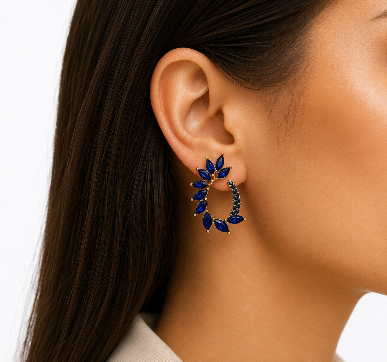 Vintažiniai stiklo auskarai „Loop“ ✨- Royal Blue