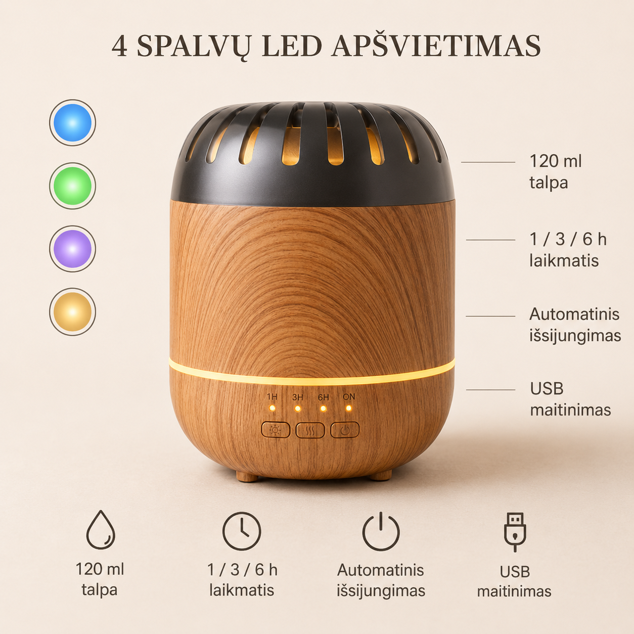 Copenhagen aromato difuzorius su LED apšvietimu ir laikmačiu