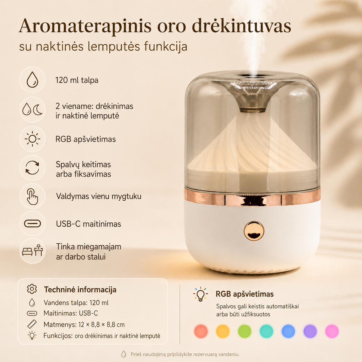 Urban White aromato difuzorius – baltas su bronzos detalėmis