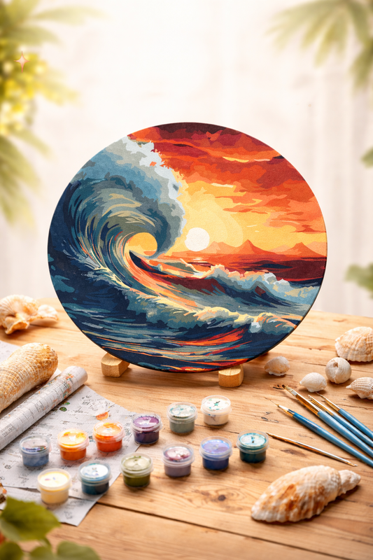 Paint by numbers - round: SUNSET WAVE ⌀ 39 cm