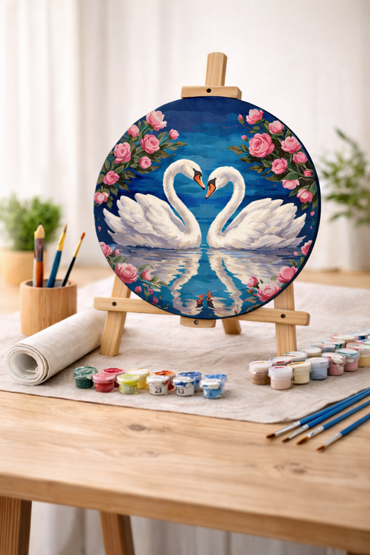 Tapyba pagal skaičius – apvalus: GULBIŲ ŠOKIS  ⌀ 26 cm