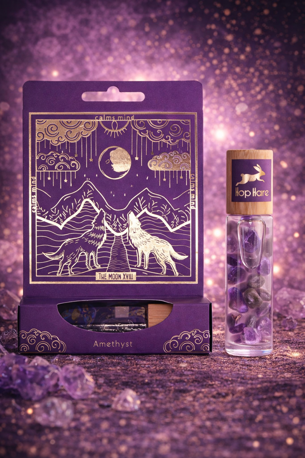 Ritualinis aliejus su kristalu – MĖNULIS (Ametistas) 10 ml