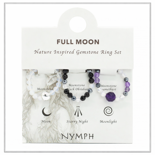 NYMPH SPIRIT: Natūralių akmenų žiedų rinkinys - Pilnatis 🌙💍