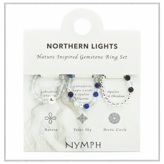 NYMPH SPIRIT: Natūralių akmenų žiedų rinkinys - Šiaurės pašvaistė 💙✨