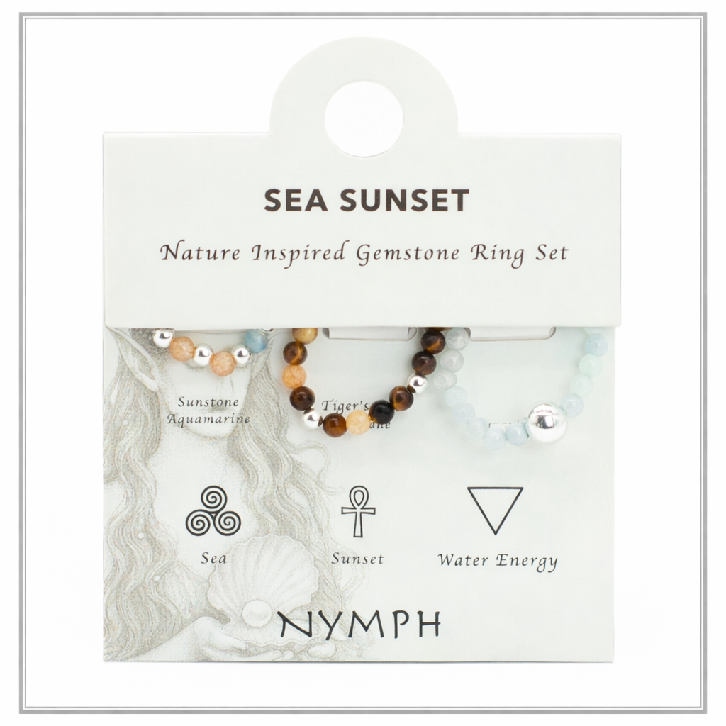 NYMPH SPIRIT: Natūralių akmenų žiedų rinkinys - Jūros saulėlydis 🌅🌊