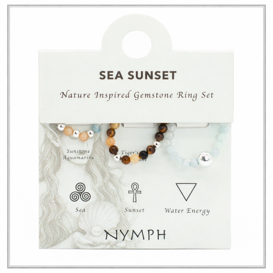 NYMPH SPIRIT: Natūralių akmenų žiedų rinkinys - Jūros saulėlydis 🌅🌊