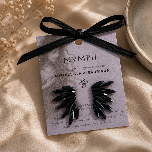 Vintažiniai stiklo auskarai „Fairies“ ✨ - Jet Black