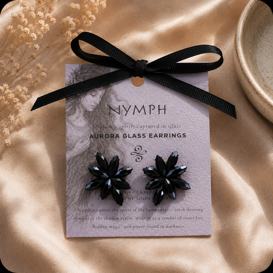 Vintažiniai stiklo auskarai „Flowers“ ✨- Jet Black