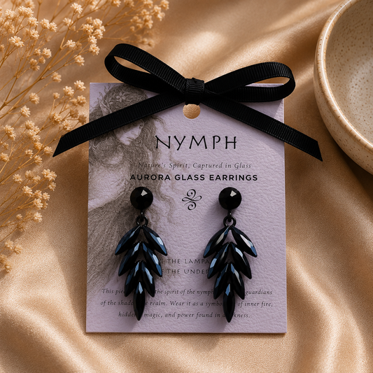 Vintažiniai stiklo auskarai „Long Drop“ ✨- Jet Black