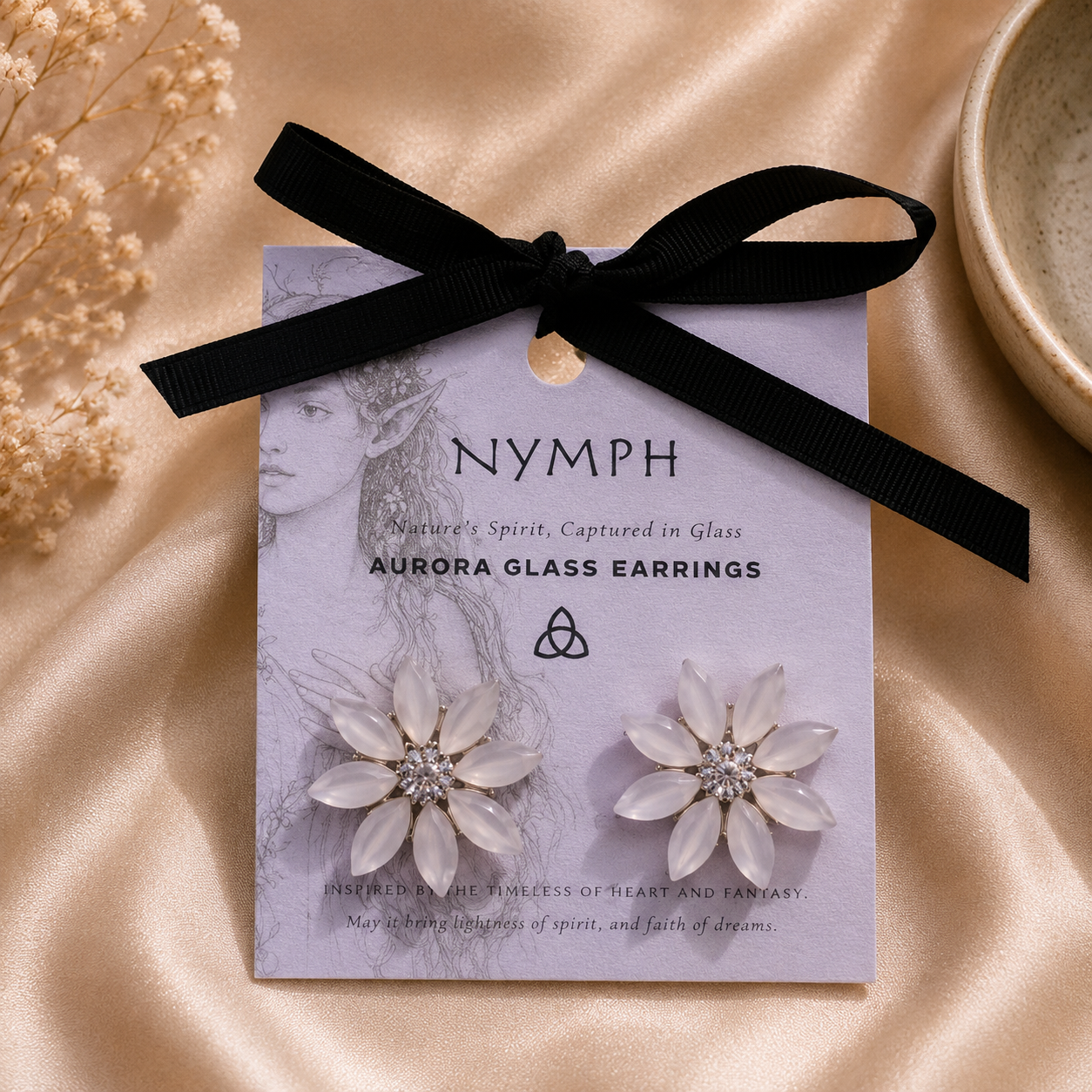 Vintažiniai stiklo auskarai „Flowers“ ✨- Pearl