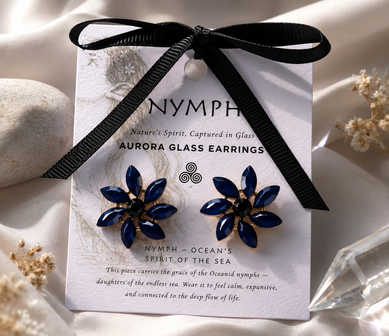 Vintažiniai stiklo auskarai „Flowers“ ✨- Royal Blue