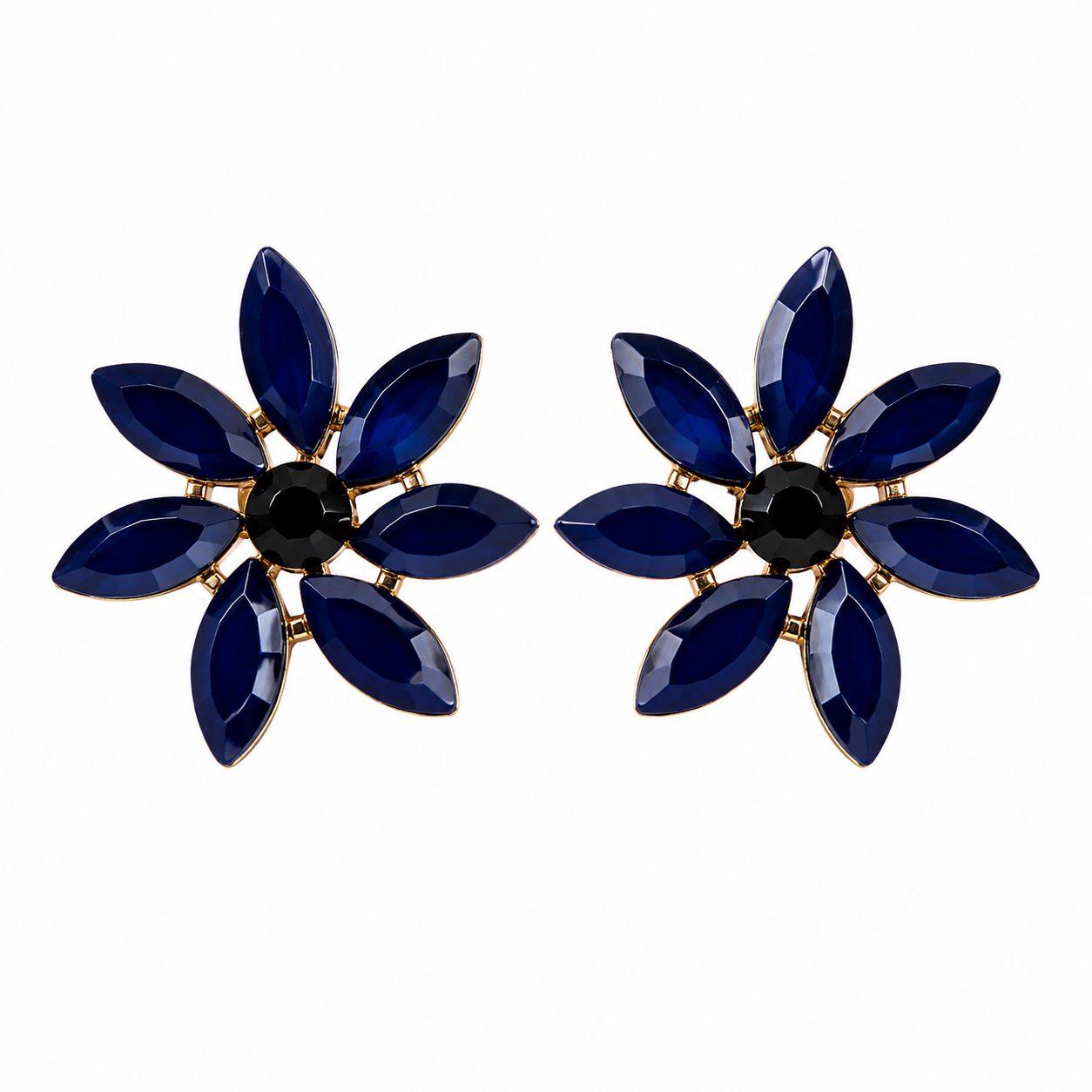 Vintažiniai stiklo auskarai „Flowers“ ✨- Royal Blue