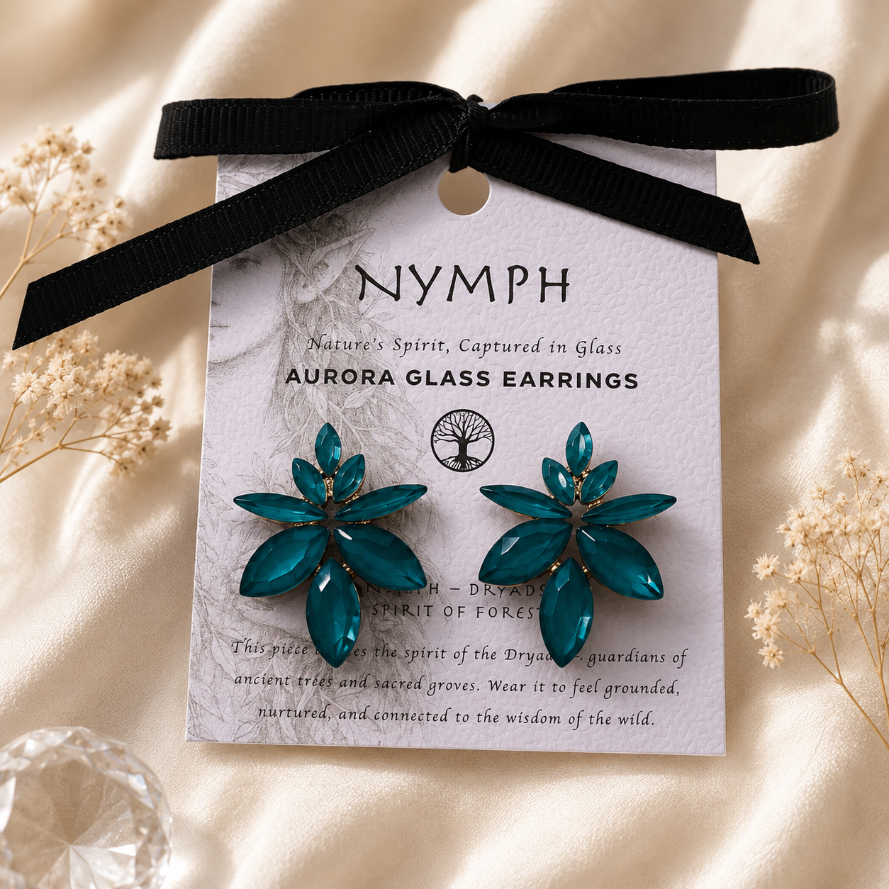 Vintažiniai stiklo auskarai „Flowers“ ✨- Teal Green