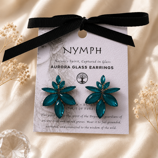 Vintažiniai stiklo auskarai „Flowers“ ✨- Teal Green