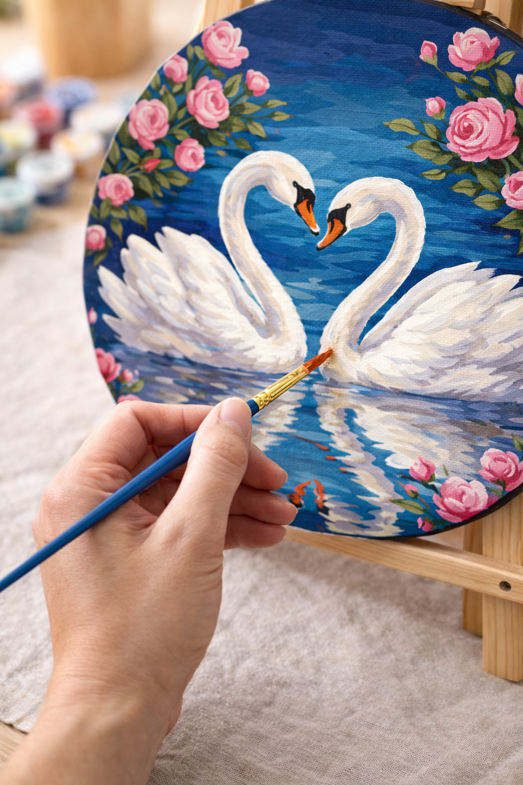 Tapyba pagal skaičius – apvalus: GULBIŲ ŠOKIS  ⌀ 26 cm