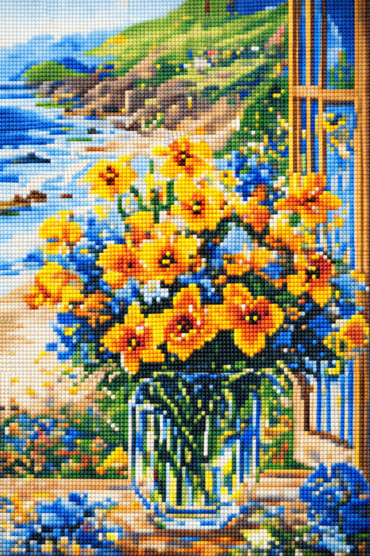 Deimantinė mozaika: GĖLIŲ KRANTAS 30x40 cm