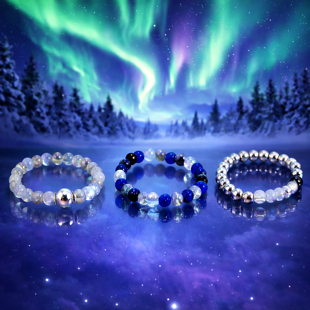 NYMPH SPIRIT: Natūralių akmenų žiedų rinkinys - Šiaurės pašvaistė 💙✨