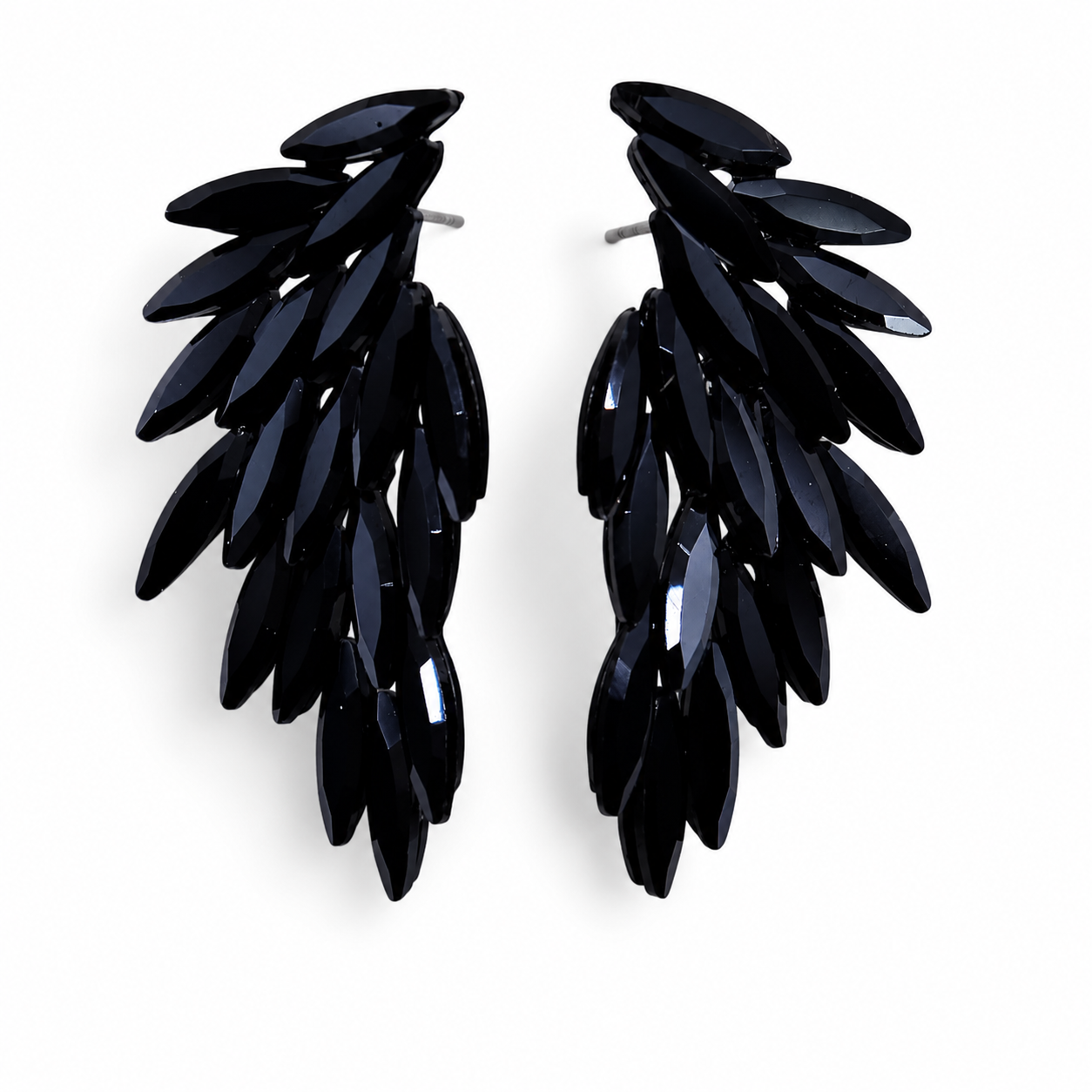 Vintažiniai stiklo auskarai „Angel Wings“ ✨- Jet Black