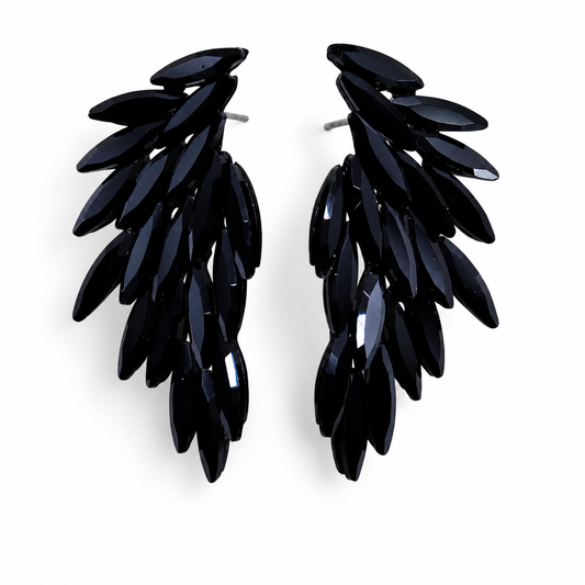 Vintažiniai stiklo auskarai „Angel Wings“ ✨- Jet Black
