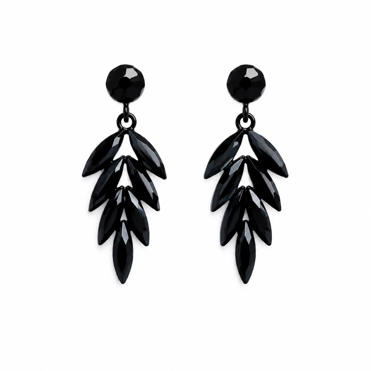 Vintažiniai stiklo auskarai „Long Drop“ ✨- Jet Black