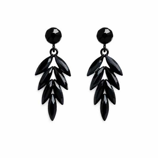 Vintažiniai stiklo auskarai „Long Drop“ ✨- Jet Black