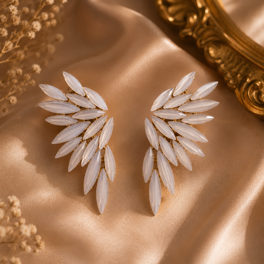 Vintažiniai stiklo auskarai „Angel Wings“ ✨- Pearl