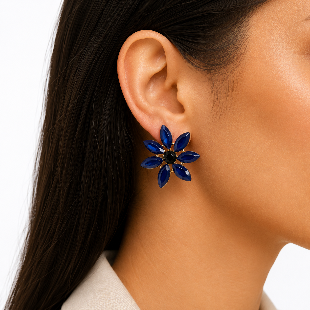 Vintažiniai stiklo auskarai „Flowers“ ✨- Royal Blue