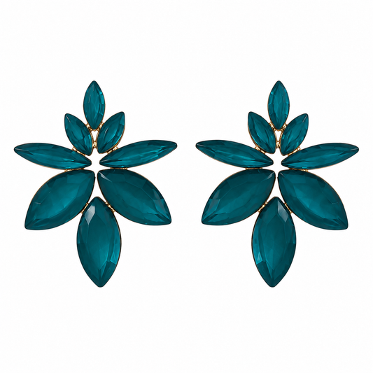 Vintažiniai stiklo auskarai „Flowers“ ✨- Teal Green