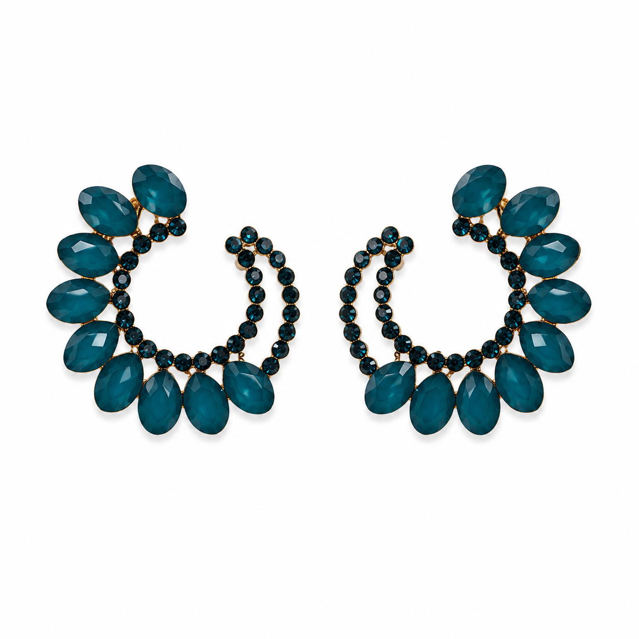 Vintažiniai stiklo auskarai „Loop“ ✨- Teal Green