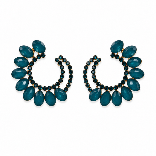 Vintažiniai stiklo auskarai „Loop“ ✨- Teal Green