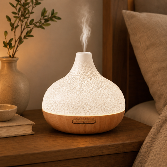 Santorini aromato difuzorius su keramikos efektu ir LED apšvietimu