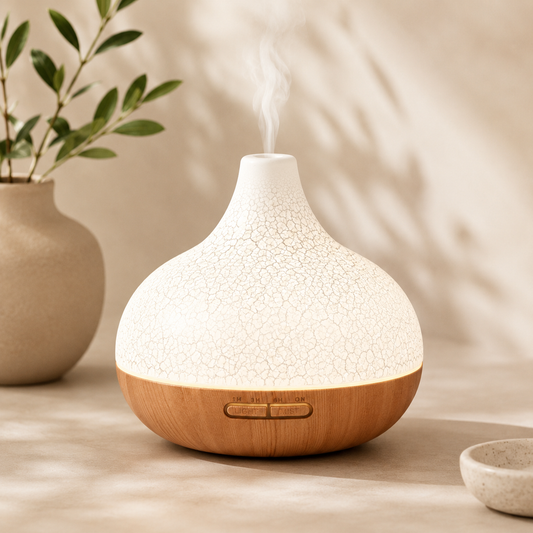 Santorini aromato difuzorius su keramikos efektu ir LED apšvietimu