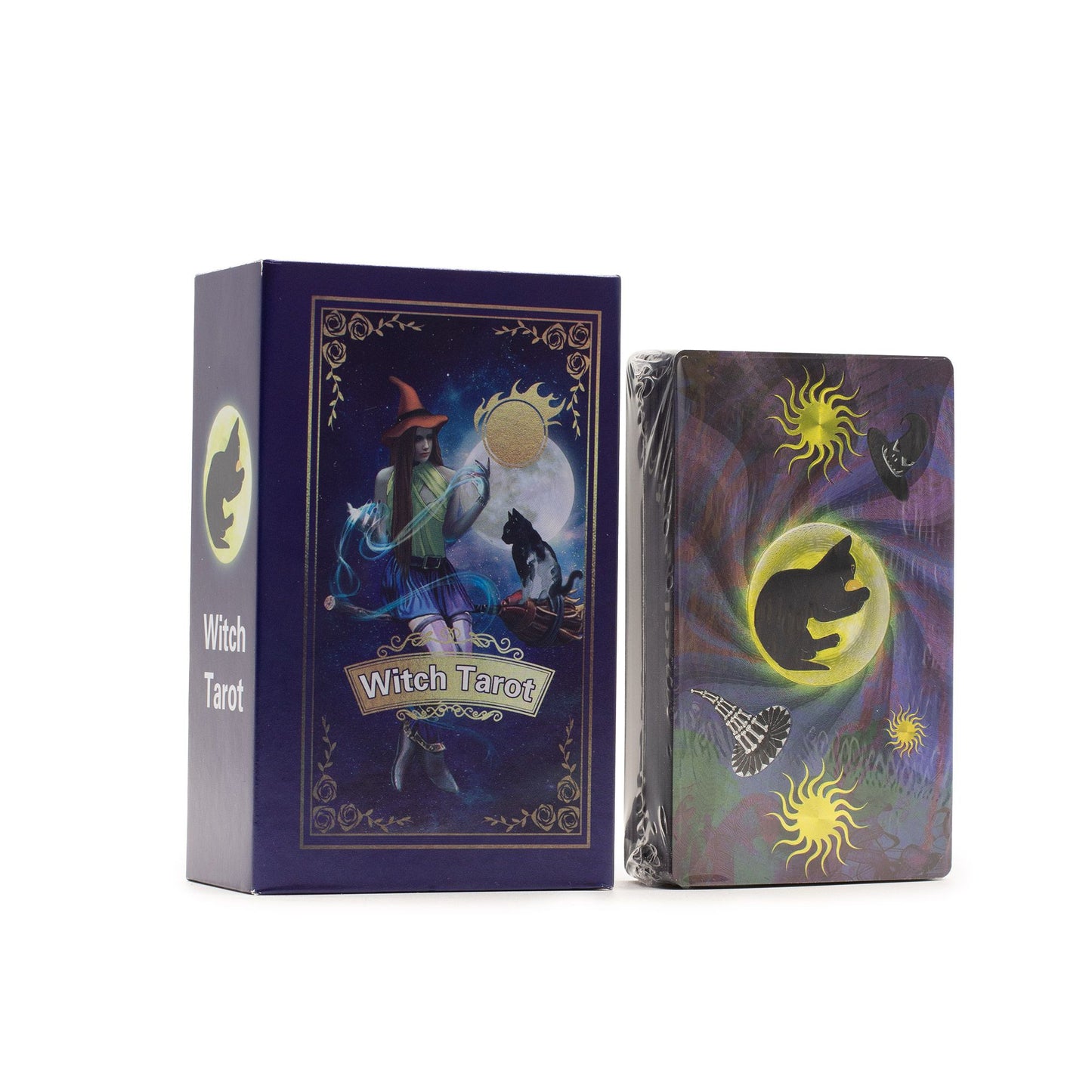 Taro kortos „Witch Tarot“ su violetine folija ir knygele