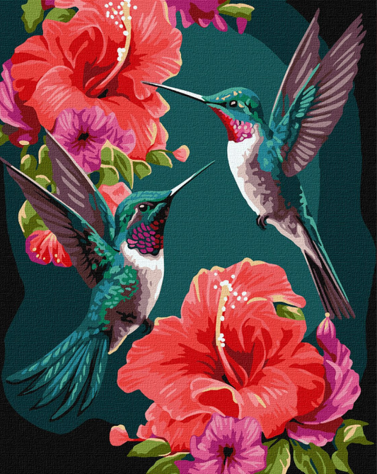 Tapyba pagal skaičius: KOLIBRIŲ ŠOKIS 40x50 cm