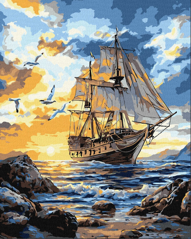 Tapyba pagal skaičius: PAUKŠČIAI TARP BURIŲ 40x50 cm